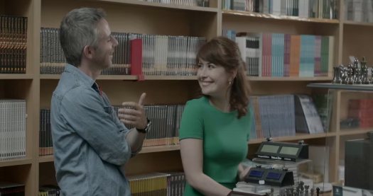 Film still: a meeting in a bookshop